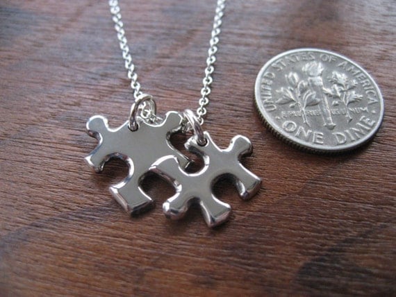 Two Miniature Puzzle Piece Pendants on one Necklace