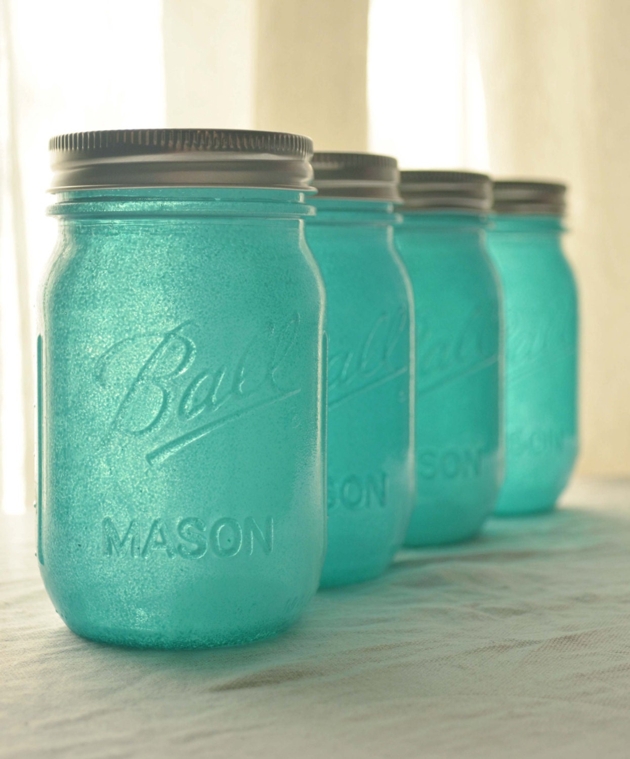 Items similar to Stained Glass Mason Jars Set of 4 Aqua Blue on Etsy