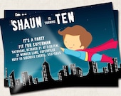 Superhero Birthday Party Invitation, boy, superman, super hero (Digital File) you-print