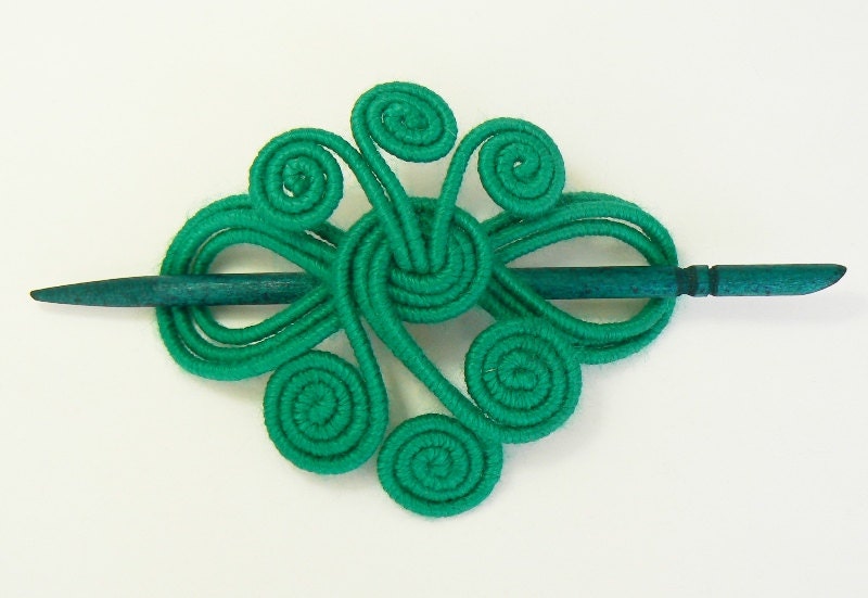 Hair stick wire wrapped barrette, Green hair accessory, Fascinator
