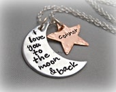 I Love You To The Moon And Back - Personalized Custom Moon And Star Hand Stamped Necklace Mothers Day