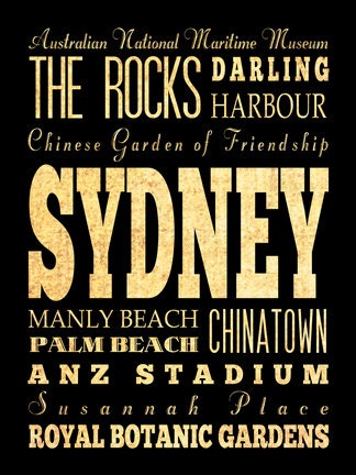 Sydney, Australia, Typography Art Poster / Bus  / Transit / Subway Roll Art 18X24 - Sydney's Attractions Wall Art Decoration -  LHA-399