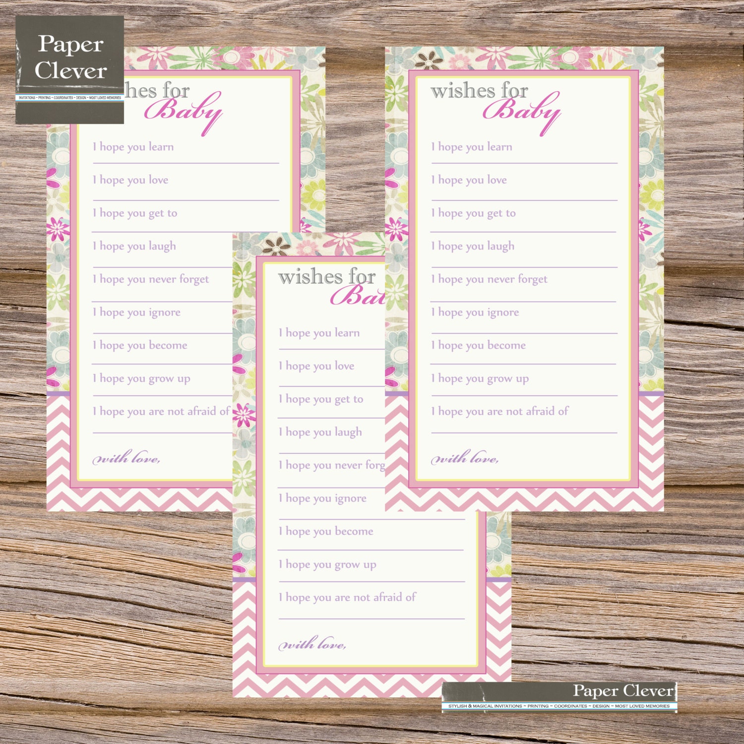 Shabby chic baby well wishes in chevron stripe, pink & purple - digital file, printable
