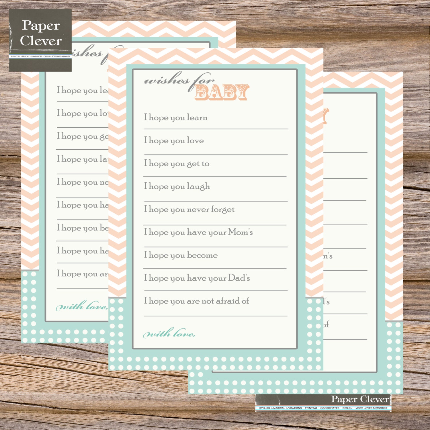 Baby Shower well wishes shabby chic chevron stripe printable, instant download Il_570xn