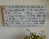 Love is patient, love is kind 1 Corinthians 13:4 12x24 wall decor wood sign, chalkboard style, love, great wedding gift