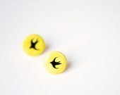 Ceramic Earrings in Yellow- Sparrow design, vintage-inspired, pottery, accessories by RossLab