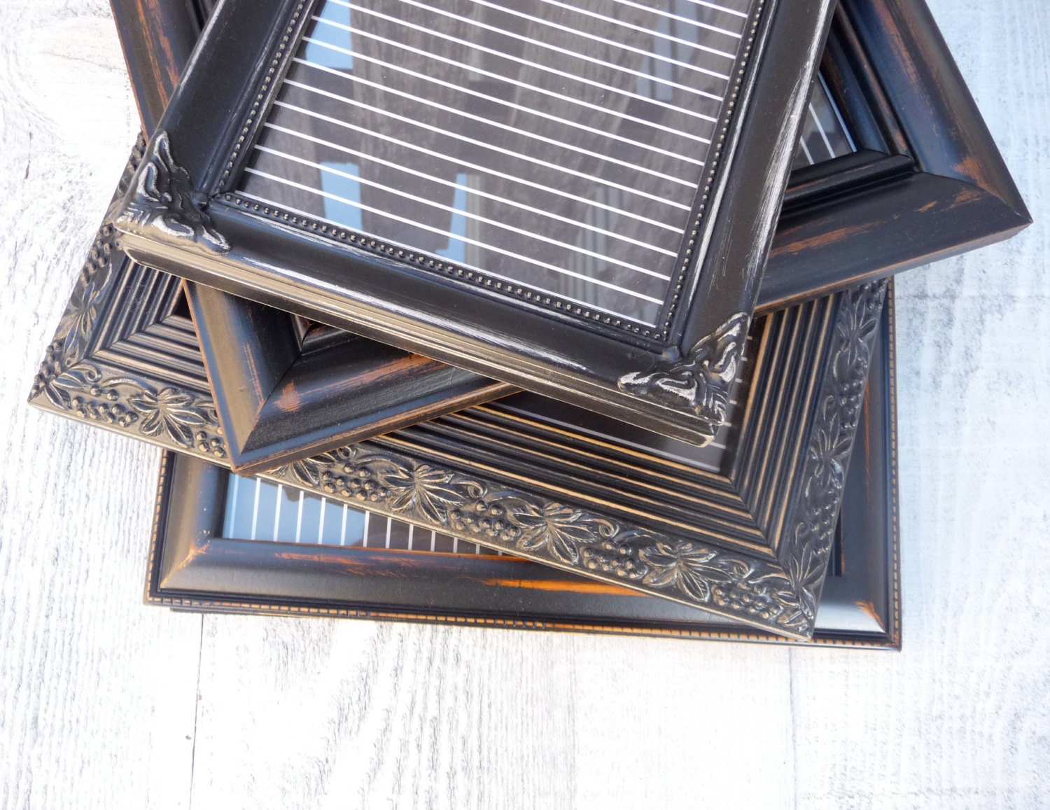 4 Black Vintage Up-cycled SHABBY CHIC Frames