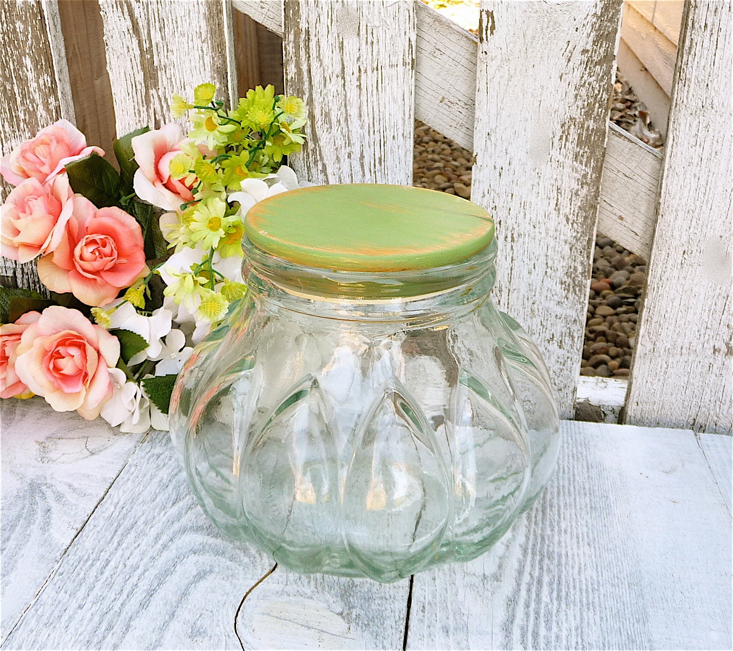 Glass Counter Jar Vintage Bubble Glass Kitchen by HuckleberryVntg