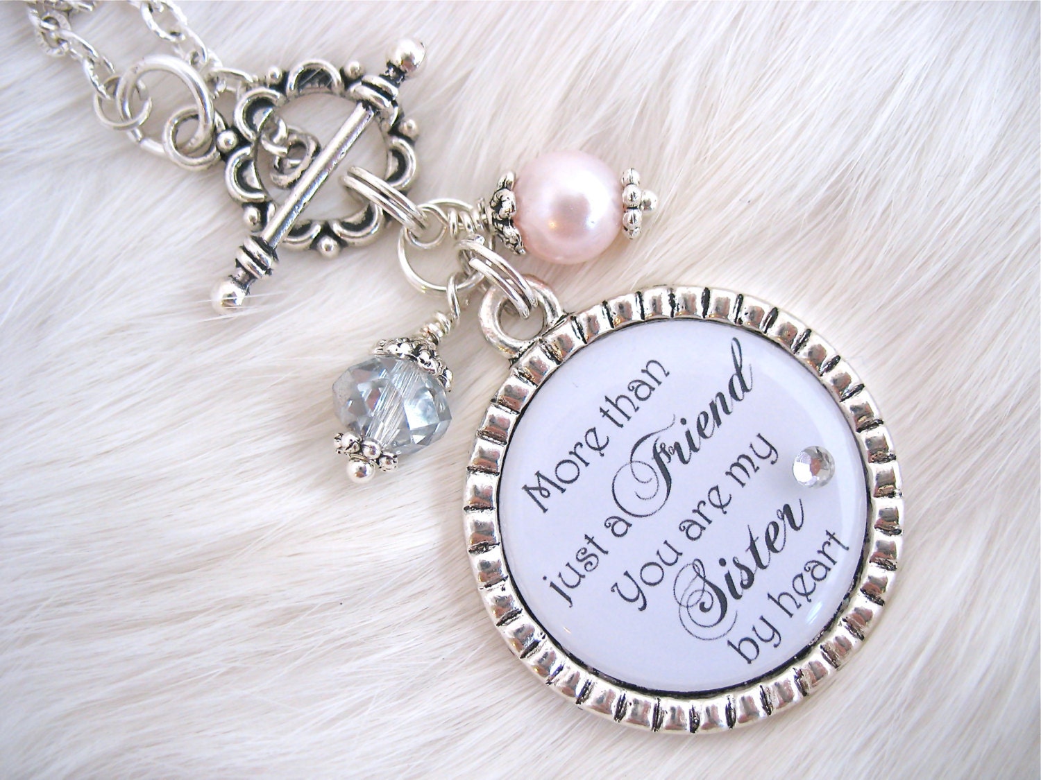 BRIDESMAIDS Sisters by Heart BEST FRIENDS Wedding Quote Necklace Sister gift  pendant, bridal party jewelry, Maid of honor, Pink Shabby Chic