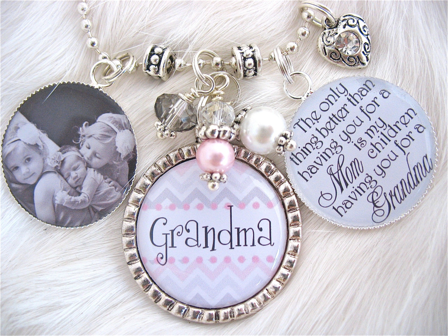 PERSONALIZED Grandma Mom Mothers Day Gift Pink Chevron Nana Grandmother Mom Nonna Jewelry  Grandchildren Names