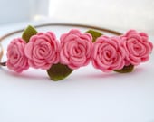 Vintage Rose Garland Headband in Light Pink, Prop, Flower Girl Crown, or Wreath, Fairy Crown