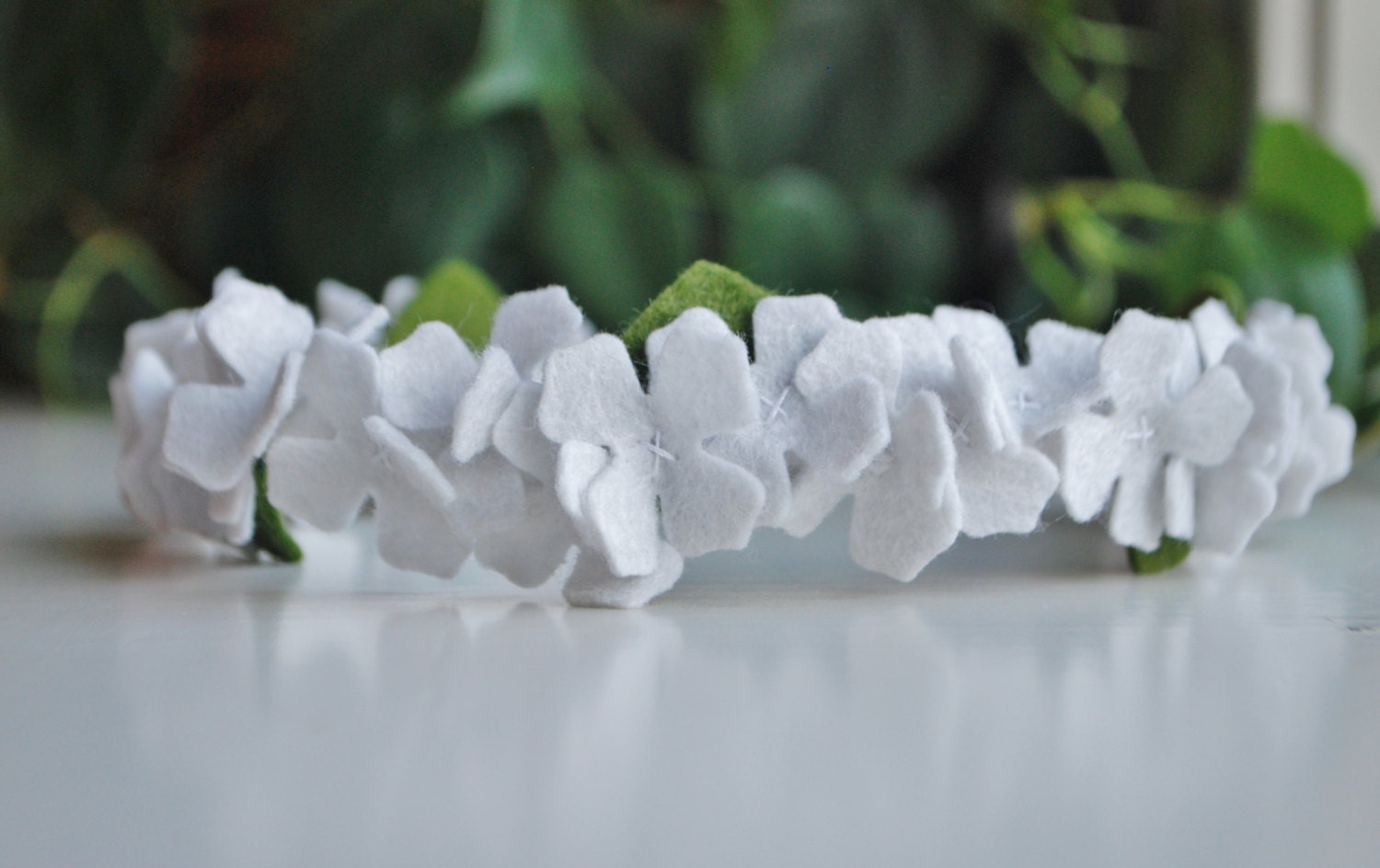 Vintage Garland Style Headband with Antique White Wool Felt Flowers,  Headband & Photo Prop, Flower Girl Crown, or Wreath, Fairy Crown