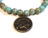 Green Turquoise Beaded Bracelet with Capricorn Charm