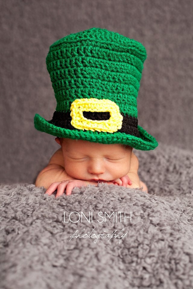 Baby Leprechaun Top Hat Paddy Green - Crochet Newborn Beanie Boy Girl Costume Winter Thanksgiving Photo Prop Cap Christmas Outfit