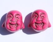 Hot Pink Buddha Beads - Buddha Head Beads - Howlite Beads - Lauging Buddha - Gemstone Buddha