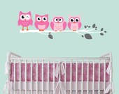 Owls on a Branch, Owl Wall Decal for Baby Nursery, Kids or Childrens Room