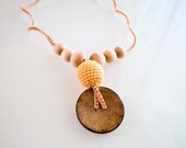 Nursing Necklace/Teething Necklace with coconut button-Yellow Beige-Choose your color