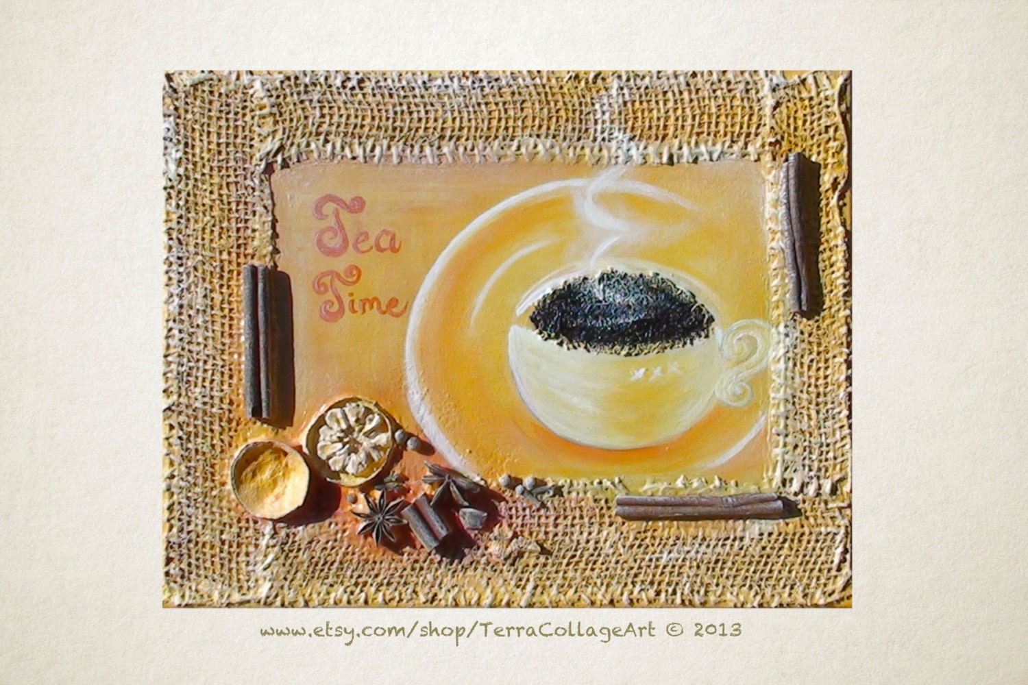 A Cup of Sunshine (Tea Time). 11x14 in Original Mixed Media Art. Home kitchen decor
