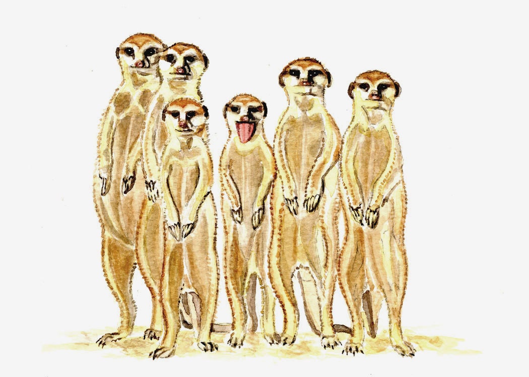 Meerkats, print from original watercolor painting, 5x7, african animal painting, wild animals, exotic animals earthspalette