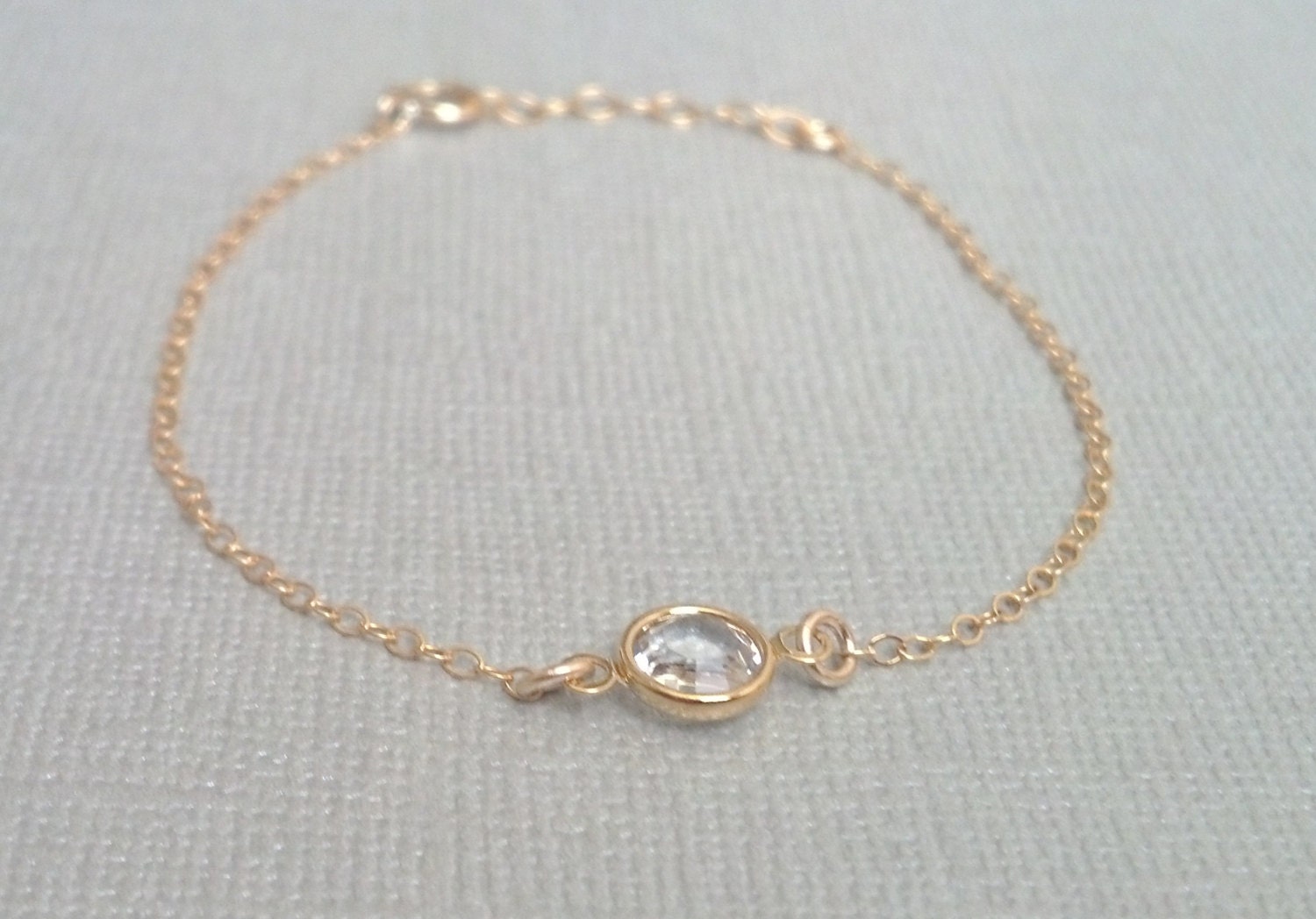 Sale Tiny Gold Clear Crystal Bracelet- 14k Gold Filled Bracelet- Swarovski Crystal Charm Also Available in Silver