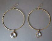Gold Circle Hoop Earrings With Clear Glass Drops