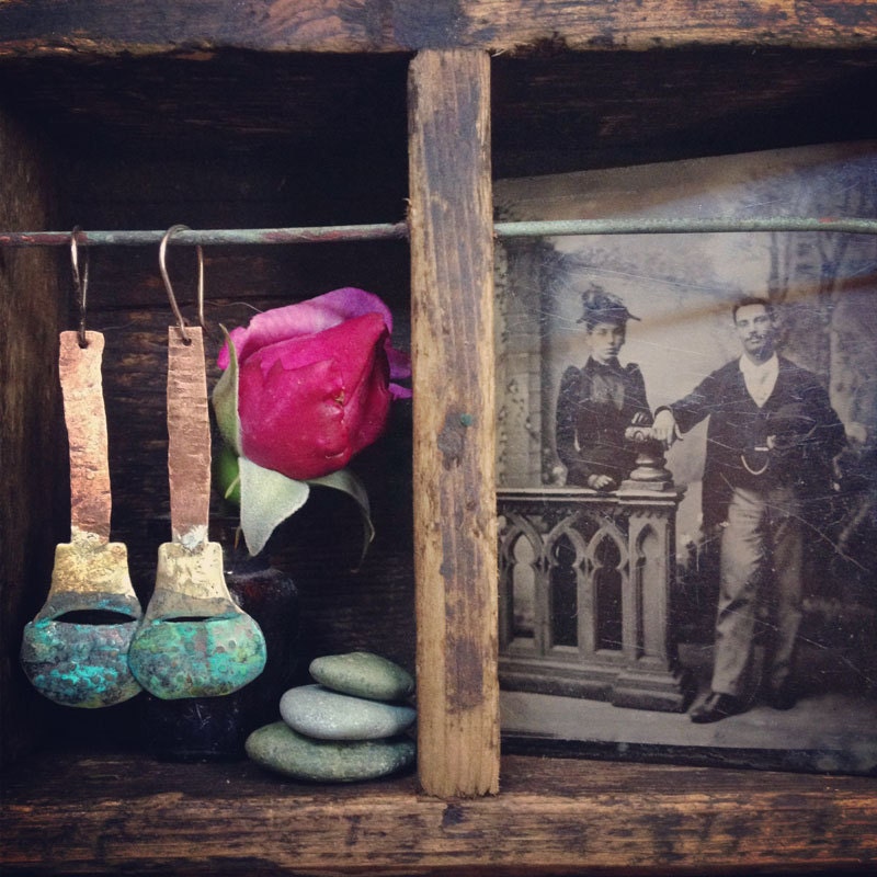 verdigris brass and copper soldered - spring theme