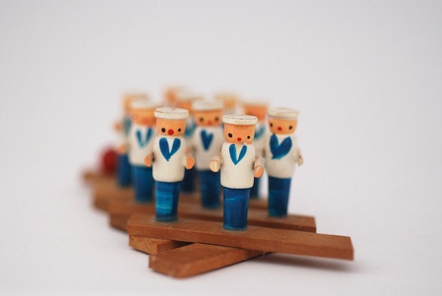 Vintage 1950s Stackman Wooden Toy Sailors, Made in Japan, Mid Century, American Sailors, Military, Kitsch Home Decor, BlUE Wooden Toy