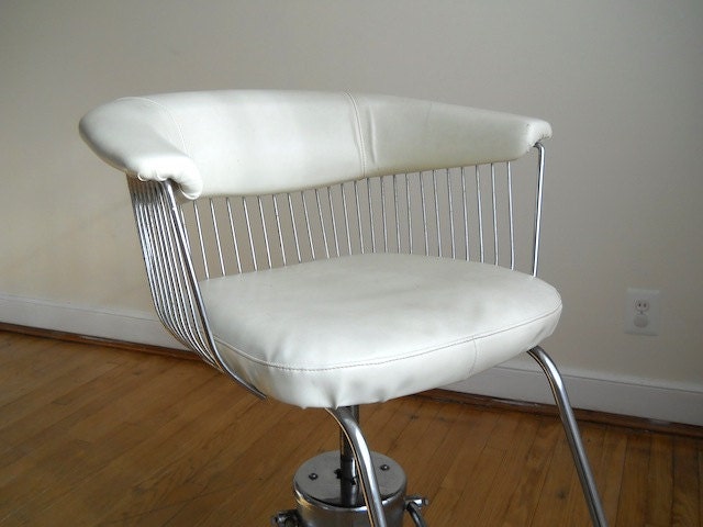 White Mid Century Salon Chair, Industrial Home Decor,