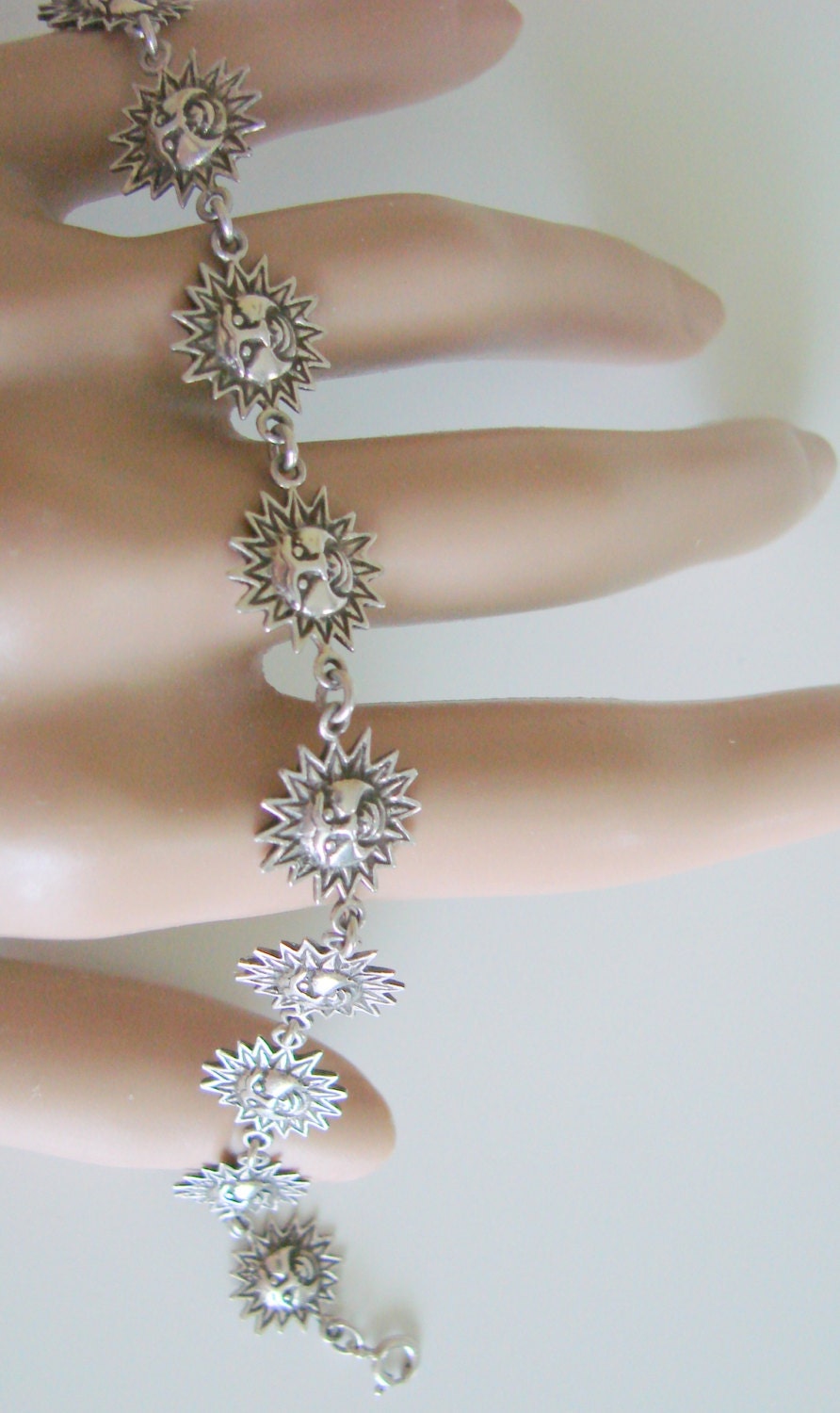 Celestial Vintage Sterling Link Bracelet (Sun Motifs)