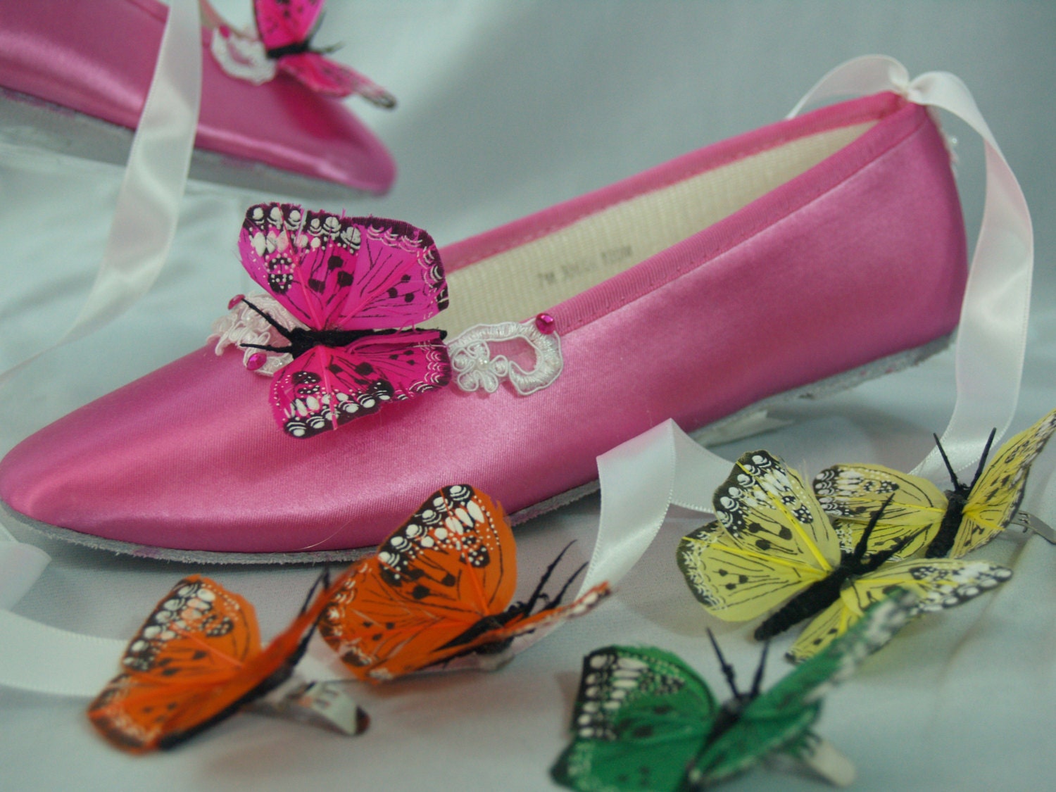 Butterflies Shoe Clips hot pink, purple, blue, yellow, orange