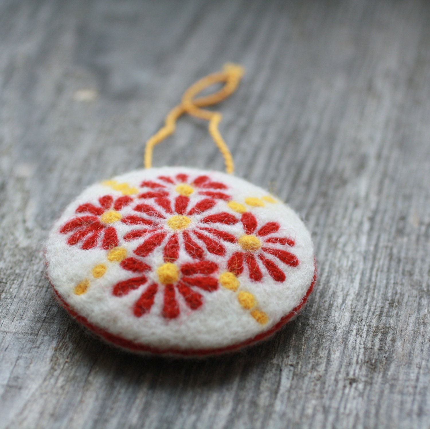 Easter decoration - needle felted red yellow ornament - spring home decor - felt decorations - pin cushion  pillow - ready to ship