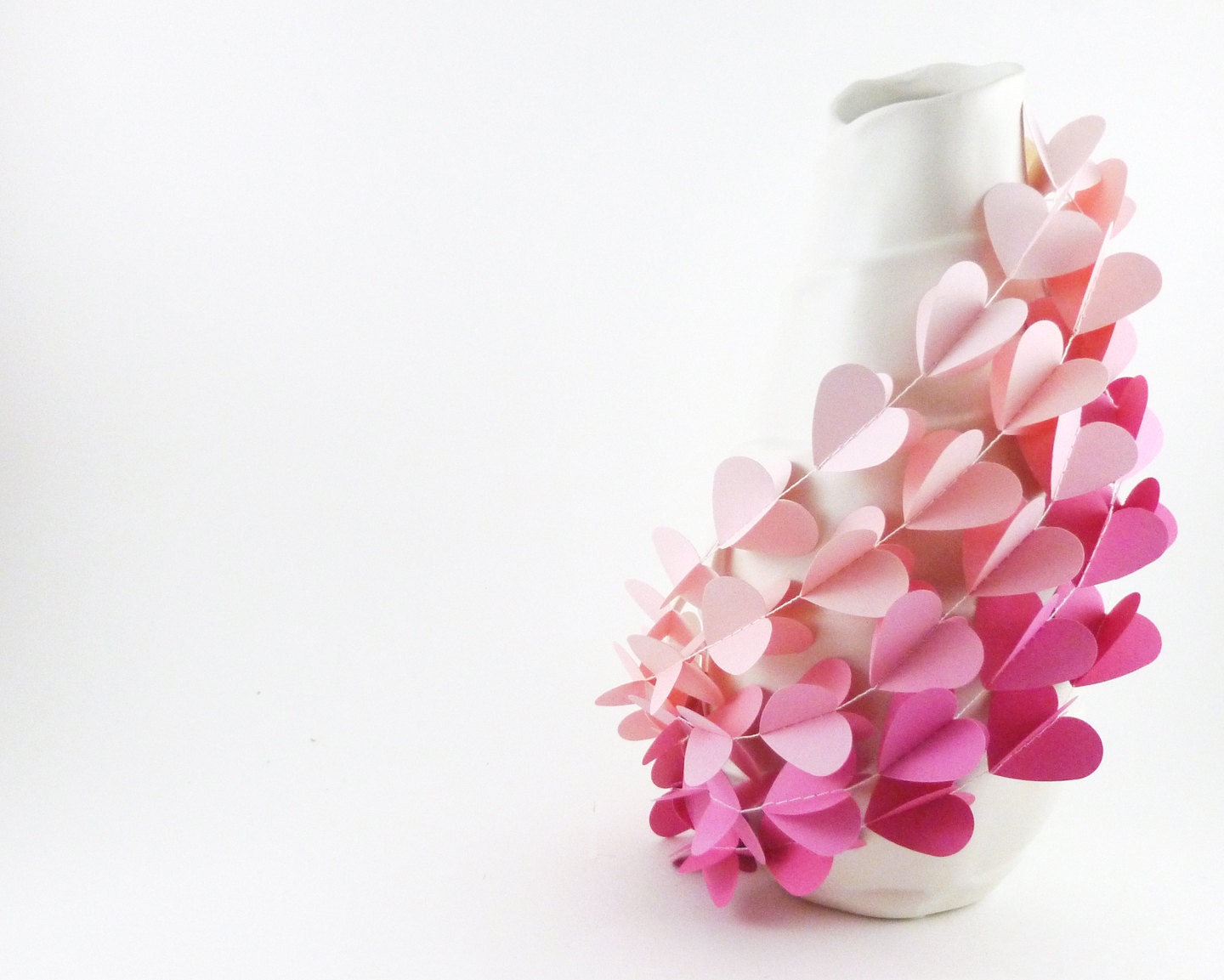 20% Sale- 5 Strands of 3 Foot of 3D Paper Heart Garland- Red, White, and Pink- Valentines Day- Holiday or Wedding Decor