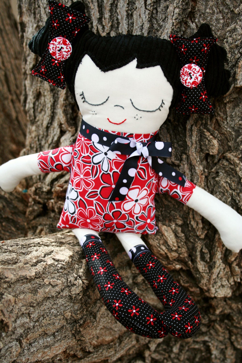 Handmade Cloth Doll Girl Toy Asian Black Hair