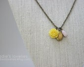 Vintage Locket & Stone with Rose Cabochon Necklace - Antique Brass - 24" - Yellow/Pink