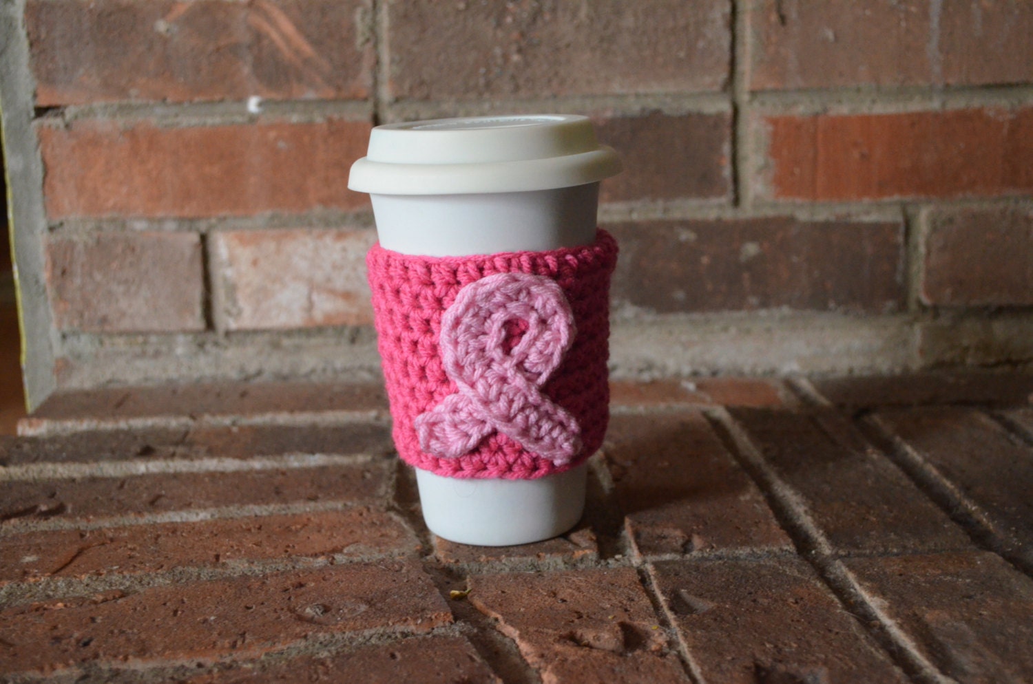 Coffee Cup Cozy with Pink Ribbon - Breast Cancer Awareness