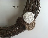 Ivory, Brown and Natural Burlap Three 1 inch Flower Single Flower To Build Your Own Removable Wreath Attachment