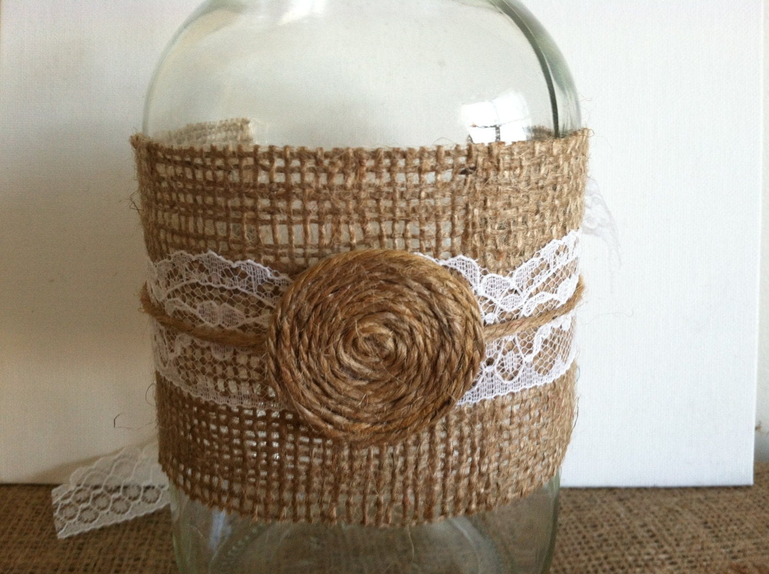 Mason Jar Wraps in Burlap, Lace and Twine, Set of Five