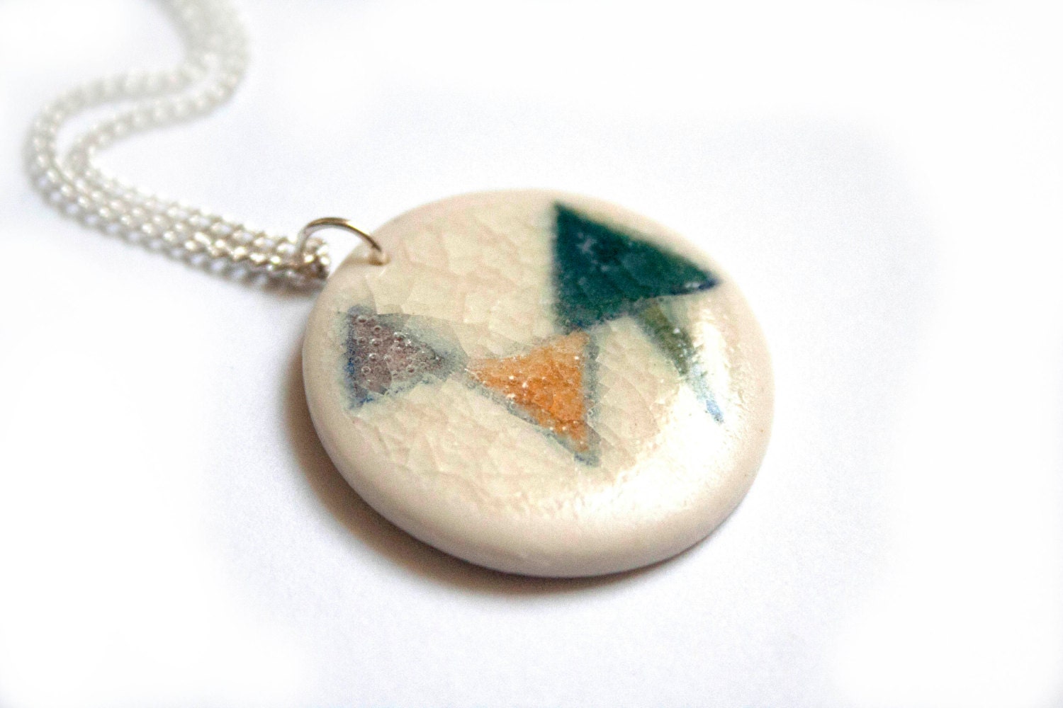 Ceramic necklace - Porcelain pendant - Contempary geometric necklace