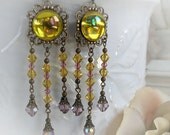 SUMMER BLUSH Victorian chandelier earrings in summer yellow and mauve, free gift boxing