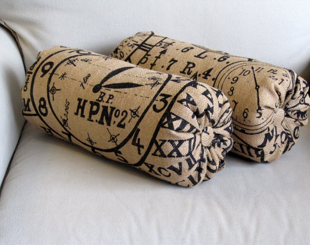 pair of bolsters clocks on burlap 14 x 6