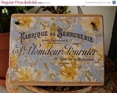 EVERYTHING HALF PRICE shabby chic, French text on vintage wallpaper design-wooden tag/dresser/door hanger
