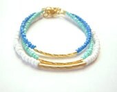 Mix and Match Ocean Bead Bracelets - Hand Beaded Delicate Gold Stackable Bracelets