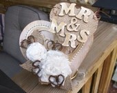 Wedding Cake Topper-Rustic Burlap and Lace Cake Topper-Vintage Inspired Cake Topper