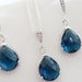 Silver Blue Sapphire Necklace and Earrings Teardrop Czech Glass Crystal - Set Bridal Jewelry