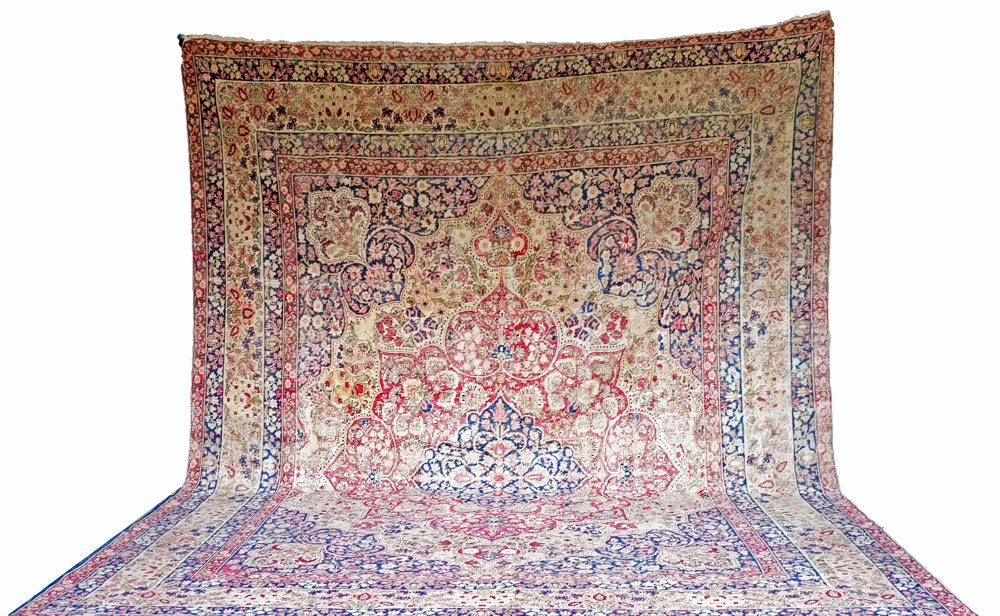 Antique Persian Lavar Ravar Kerman Rug. c1850.