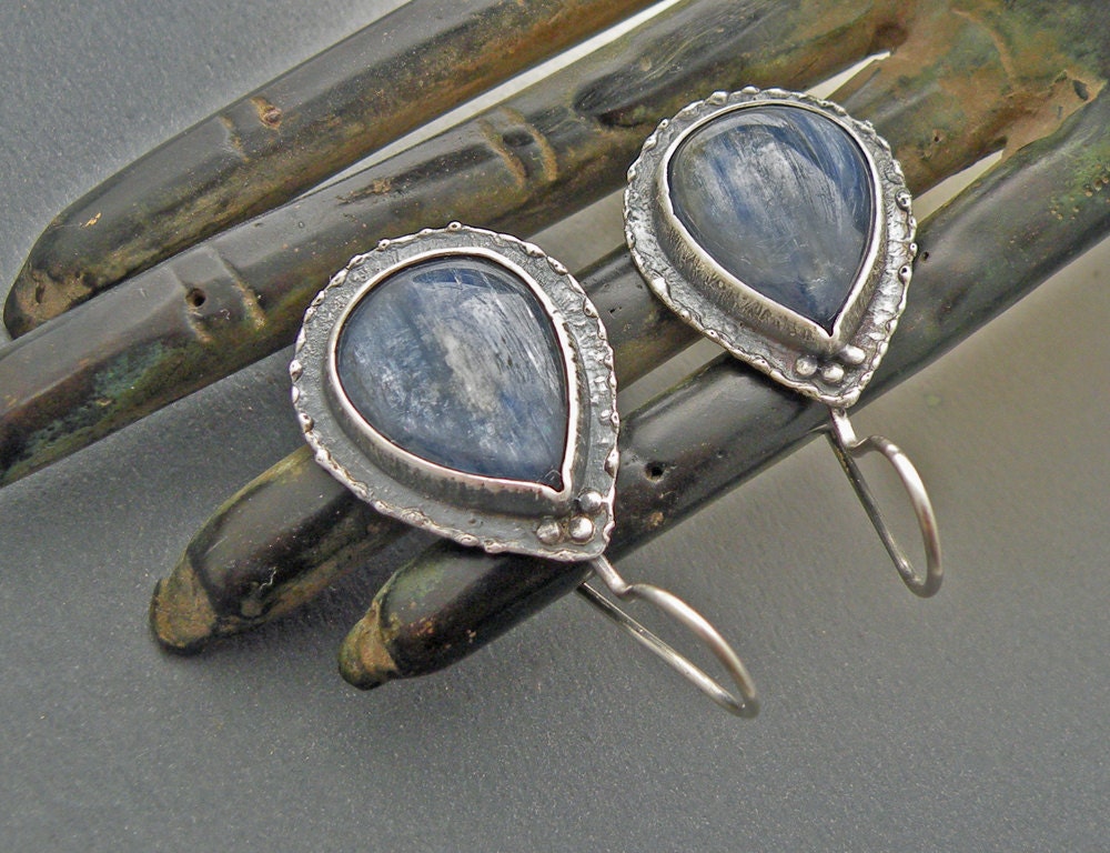 Blue Flash Tiger Eye Fine Silver Earrings