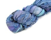 Recycled Sari Silk Ribbon Yarn, Sari Ribbon, Steel Blue