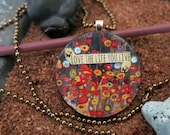 Passionate Poppies - Love The Life You Live - UPcycled Recycled Poker Chip Pendant Necklace With Swarovski Crystal Bling
