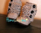 Crochet Ugg inspired Baby Boots Grey (Black sole & Buttons)
