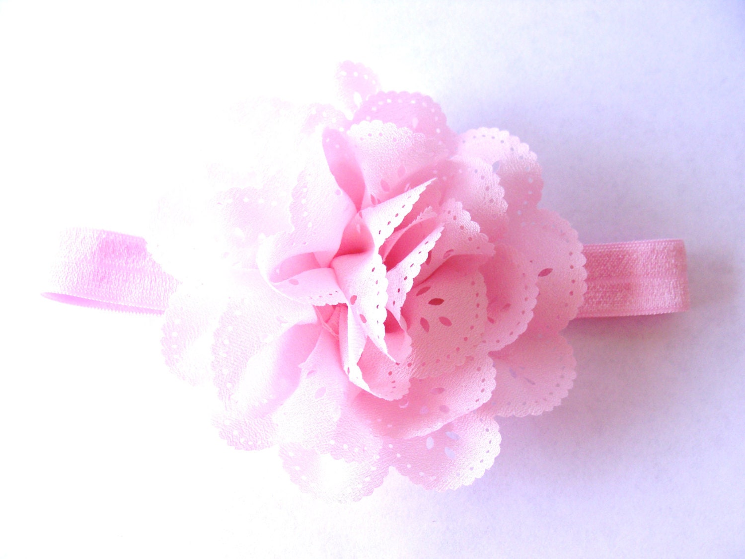 Baby Pink Eyelet Flower Headband - For Infant, Toddler, Child or Adult